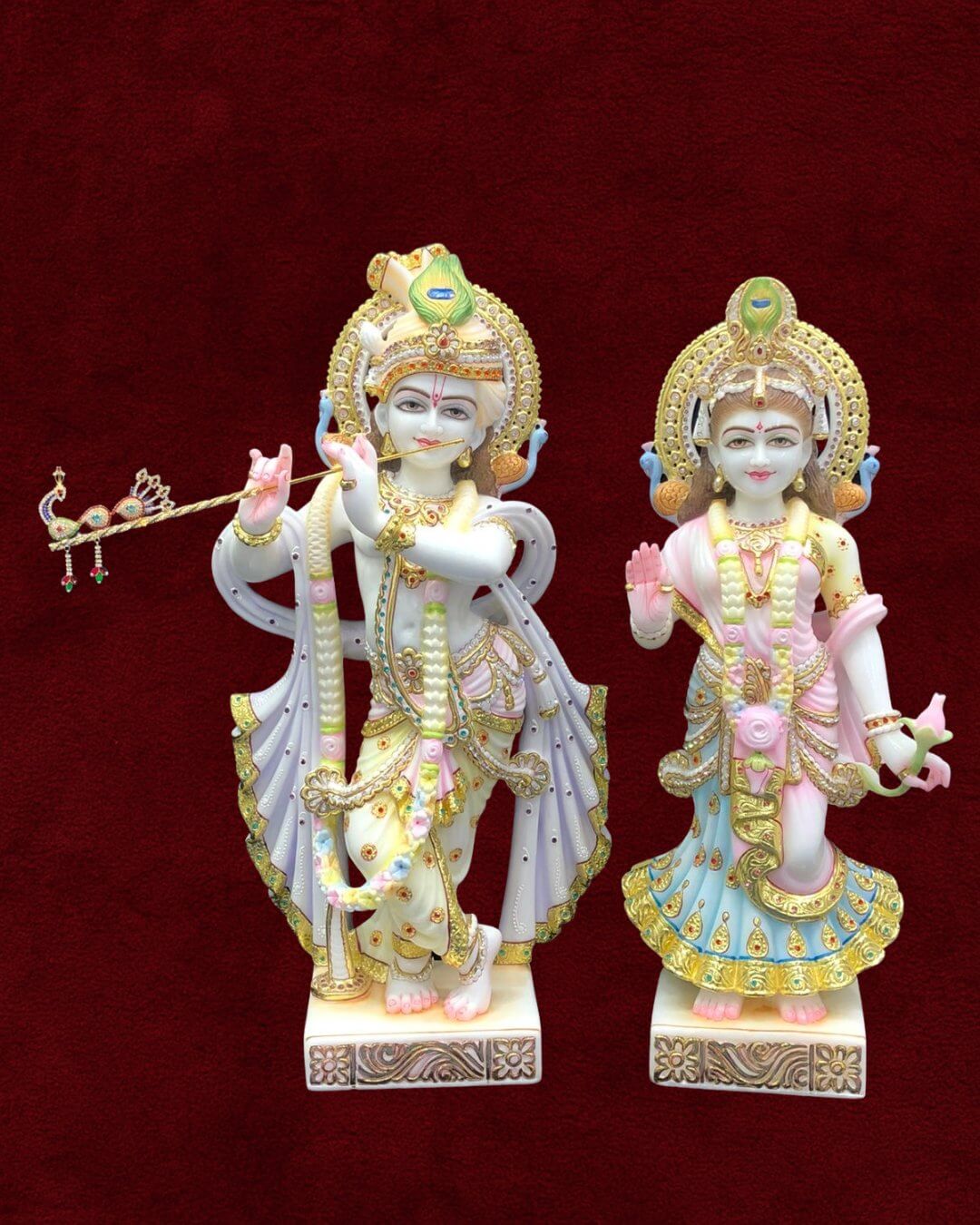 Radha Krishna Marble Moorti - White Marble Divine Couple Moorti for Temple Home Decoration